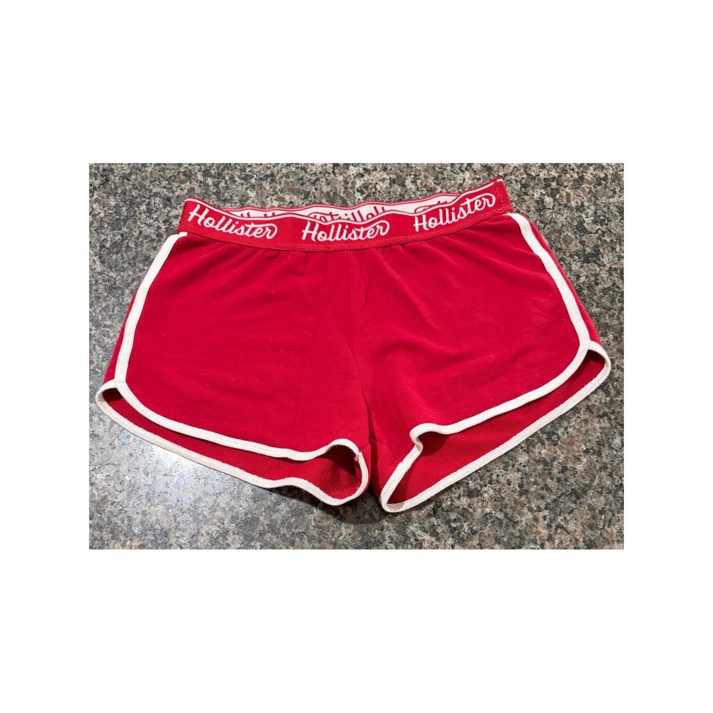 Hollister Womens Red Dolphin Lounge Shorts Logo Waistband White Trim Small